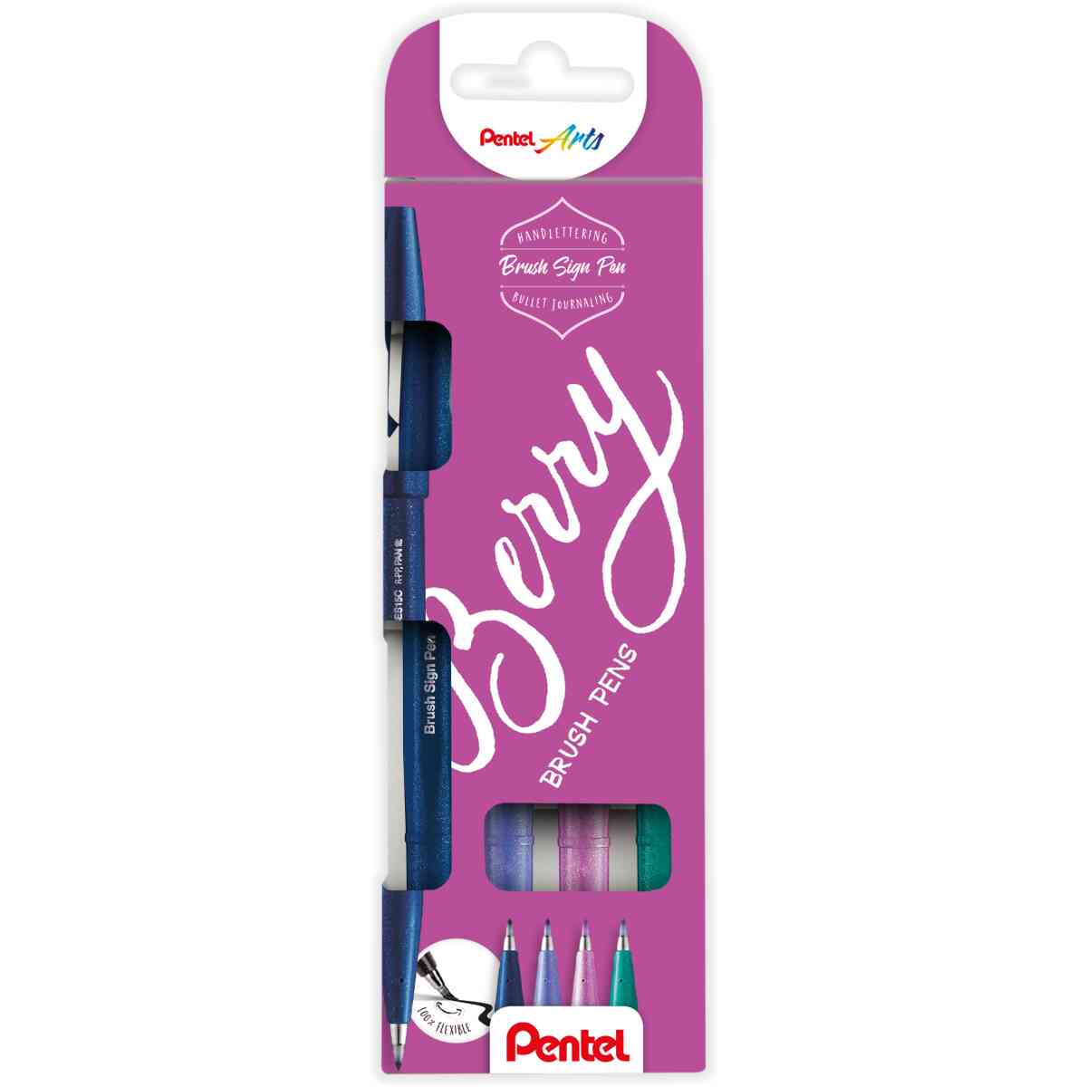 Pentel SES15B-4 Brush Sign Pen BERRY set :  CA,V2,P2,D3