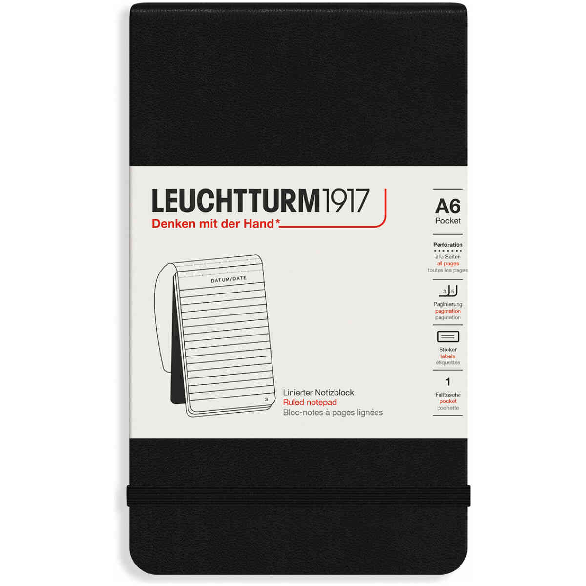 Leuchtturm1917 Reporter Notepad A6 Ruled Black