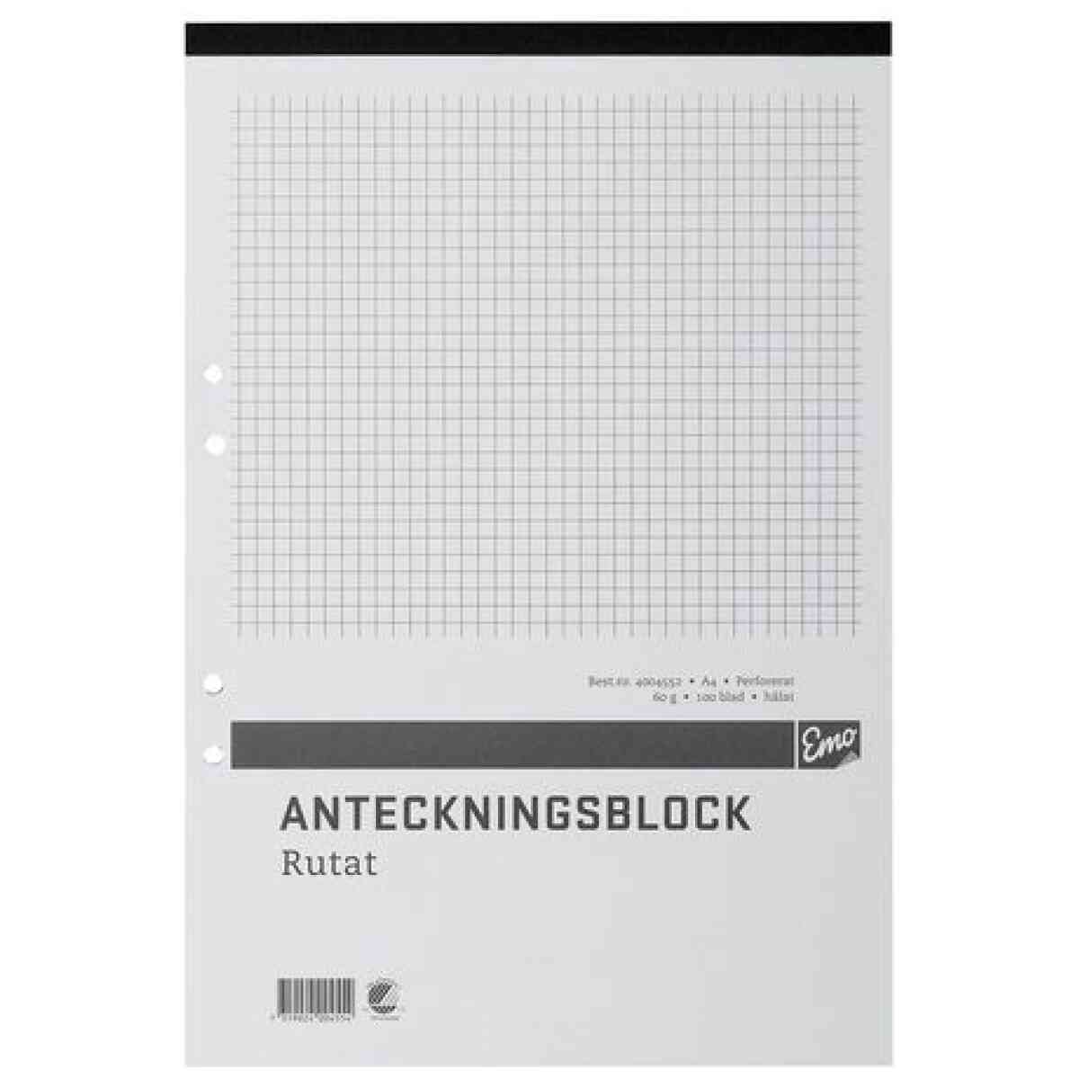 Anteckningsblock A4 100bl hål perf rutat