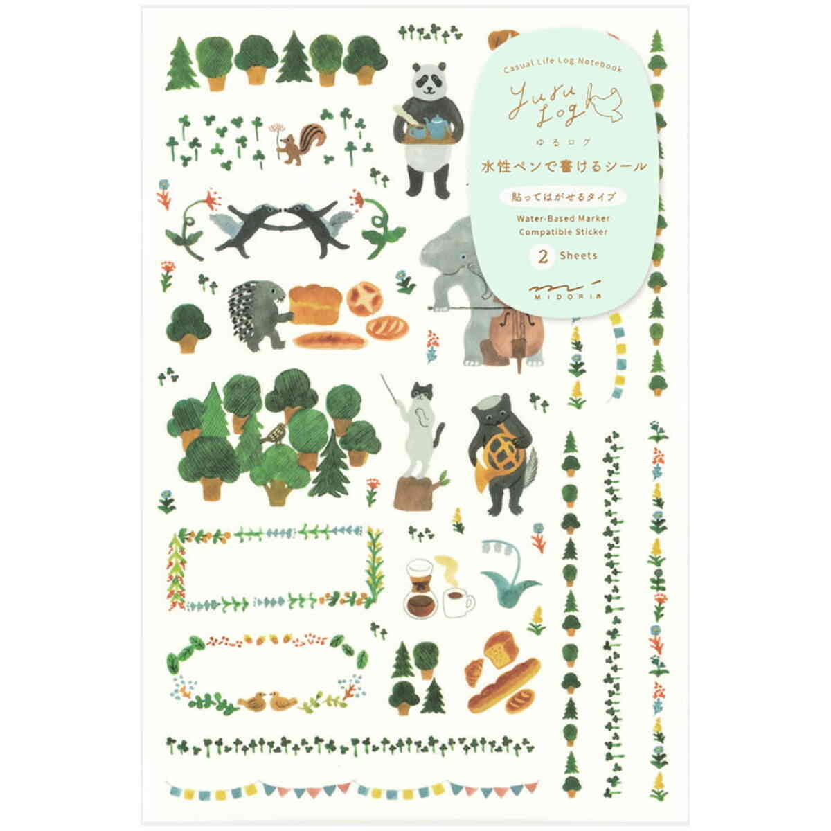 Yuru Log Sticker Two Sheets Forest Animals