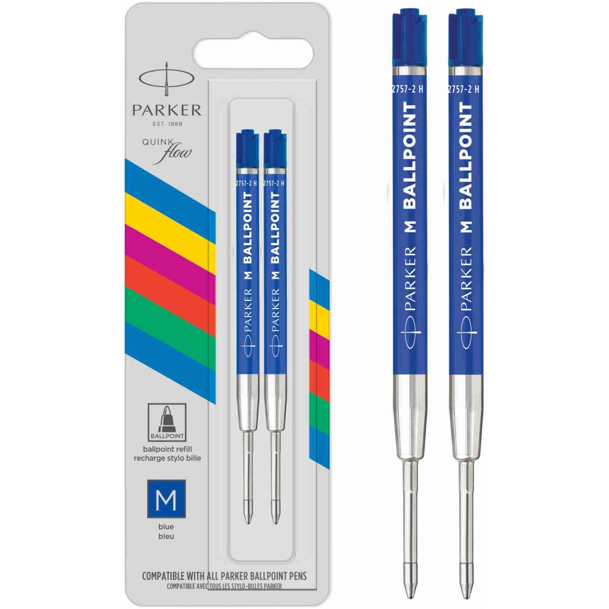 Parker Ballpen economy refill Quinkflow M Blue 2-Blister