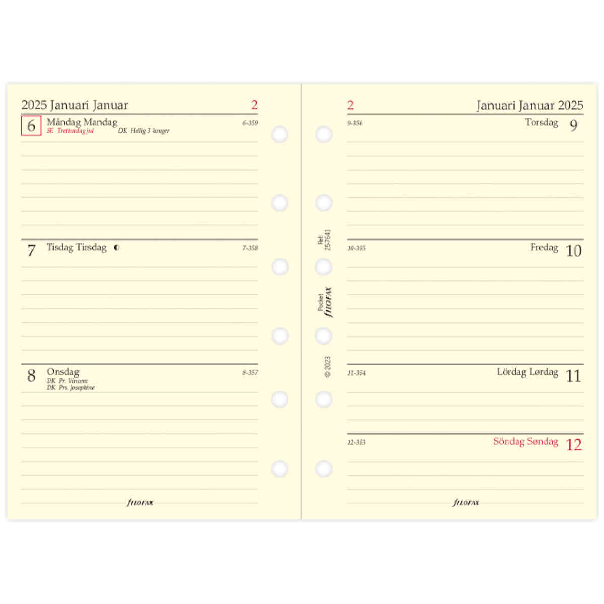 Dagbok Pocket 2025 Vecka Per Uppslag Svensk/Dansk/Norsk - Bild 2