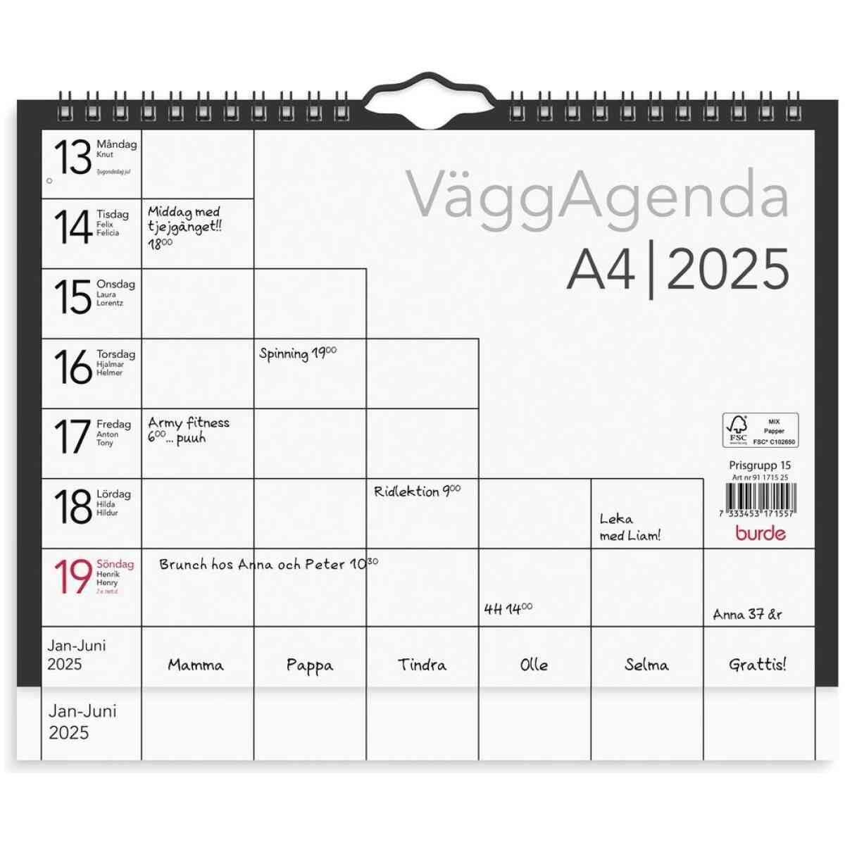 Väggkalender Agenda 2025 A5