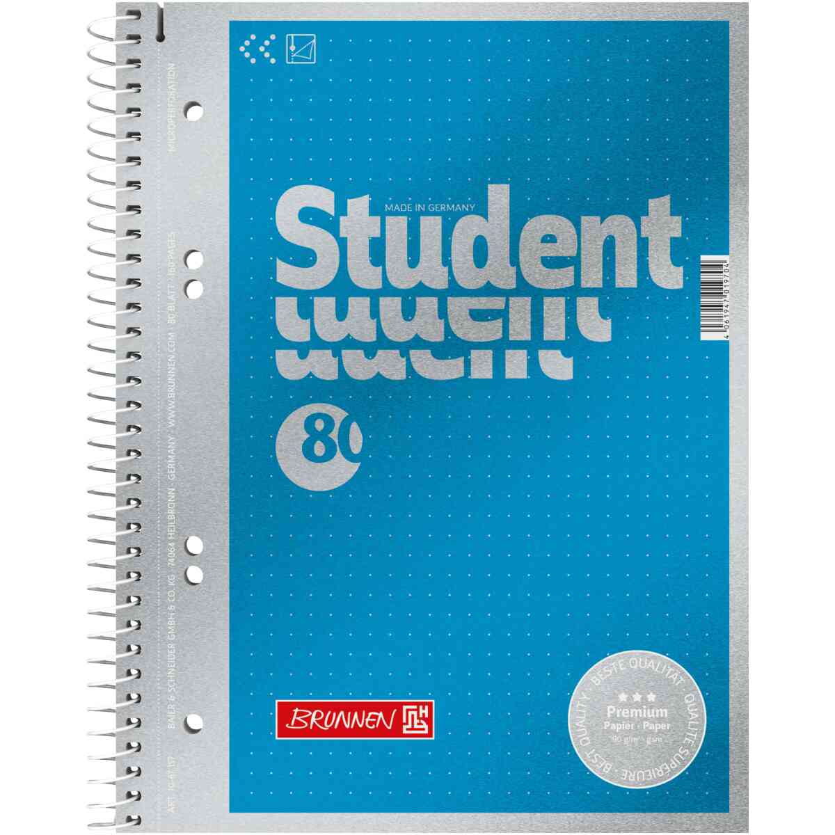 Collegeblock Premium Student "Prickigt" A5-prickat omslagsark: cyanmetallic