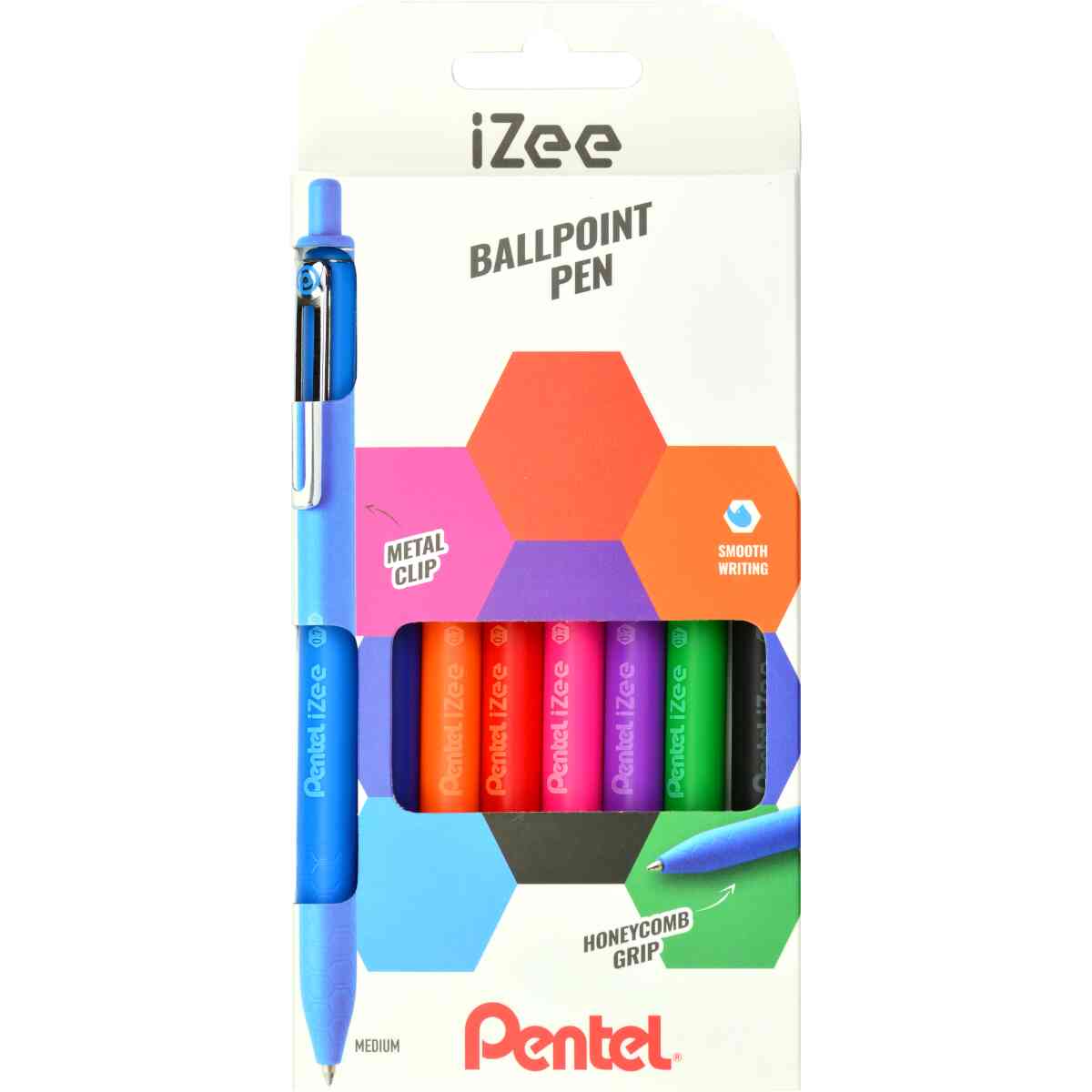 Pentel BX467-8 iZee Kulspetspenna 0,7mm set : Svart, röd, blå, grön, pink, orange, ljusblå, lila