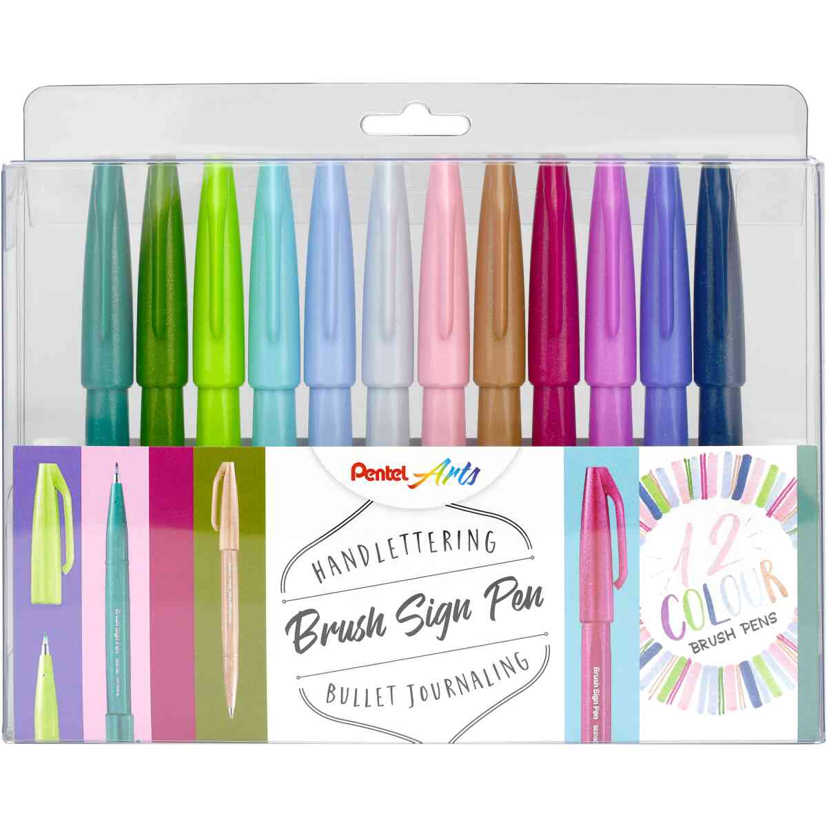 Pentel SES15C-12 Brush Sign Pen set NEW Colours