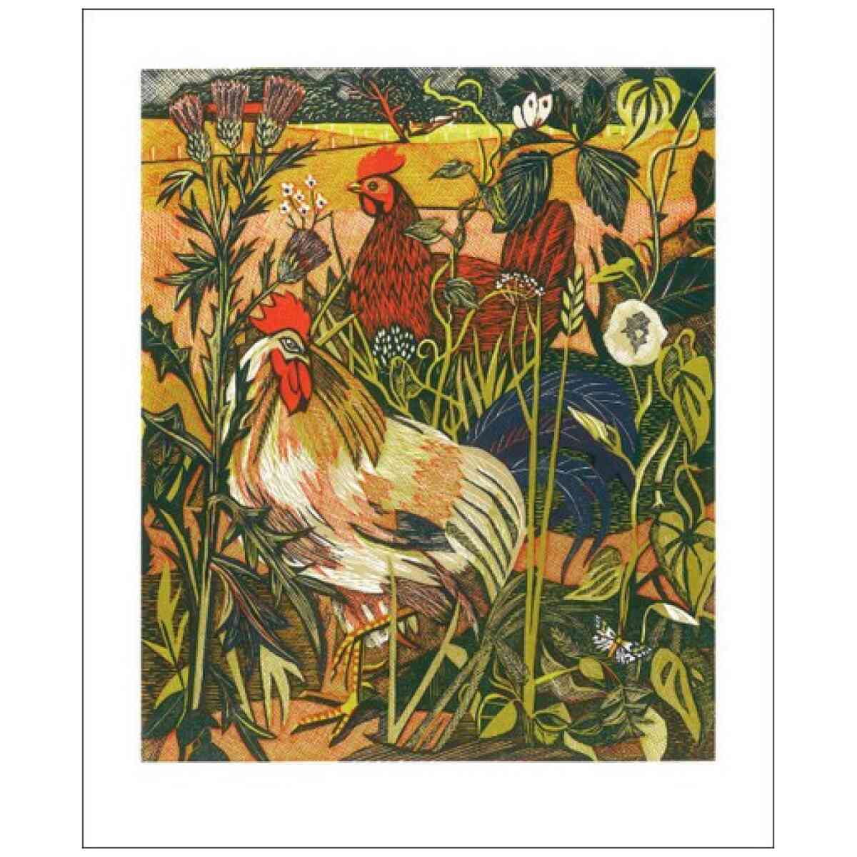 Cock and Hen, Greeting Card