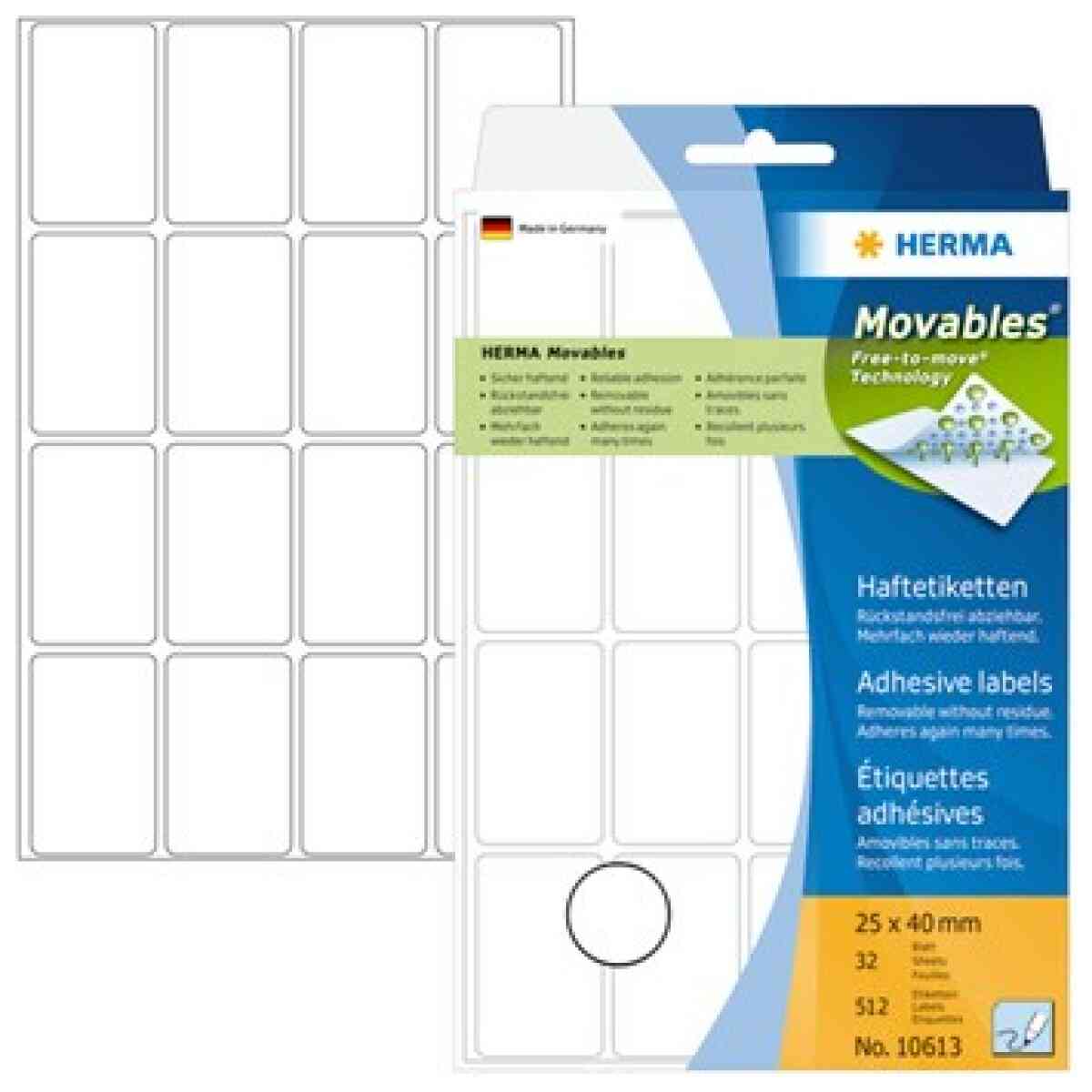 Herma etikett avtagbar 25x40 vit (512)