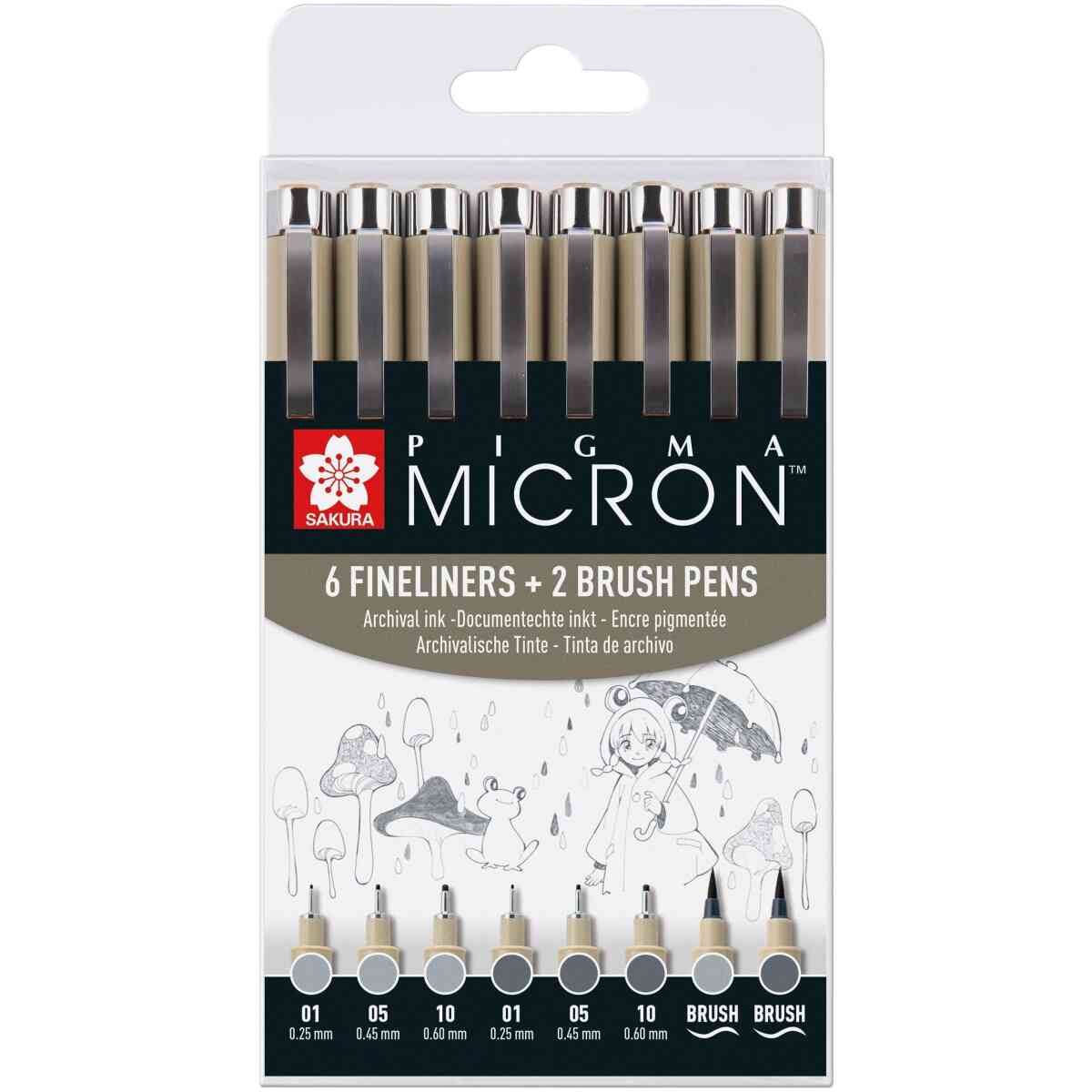 Pigma Micron fineliner set 8 pens, Light Cool Gray & Cool Gray