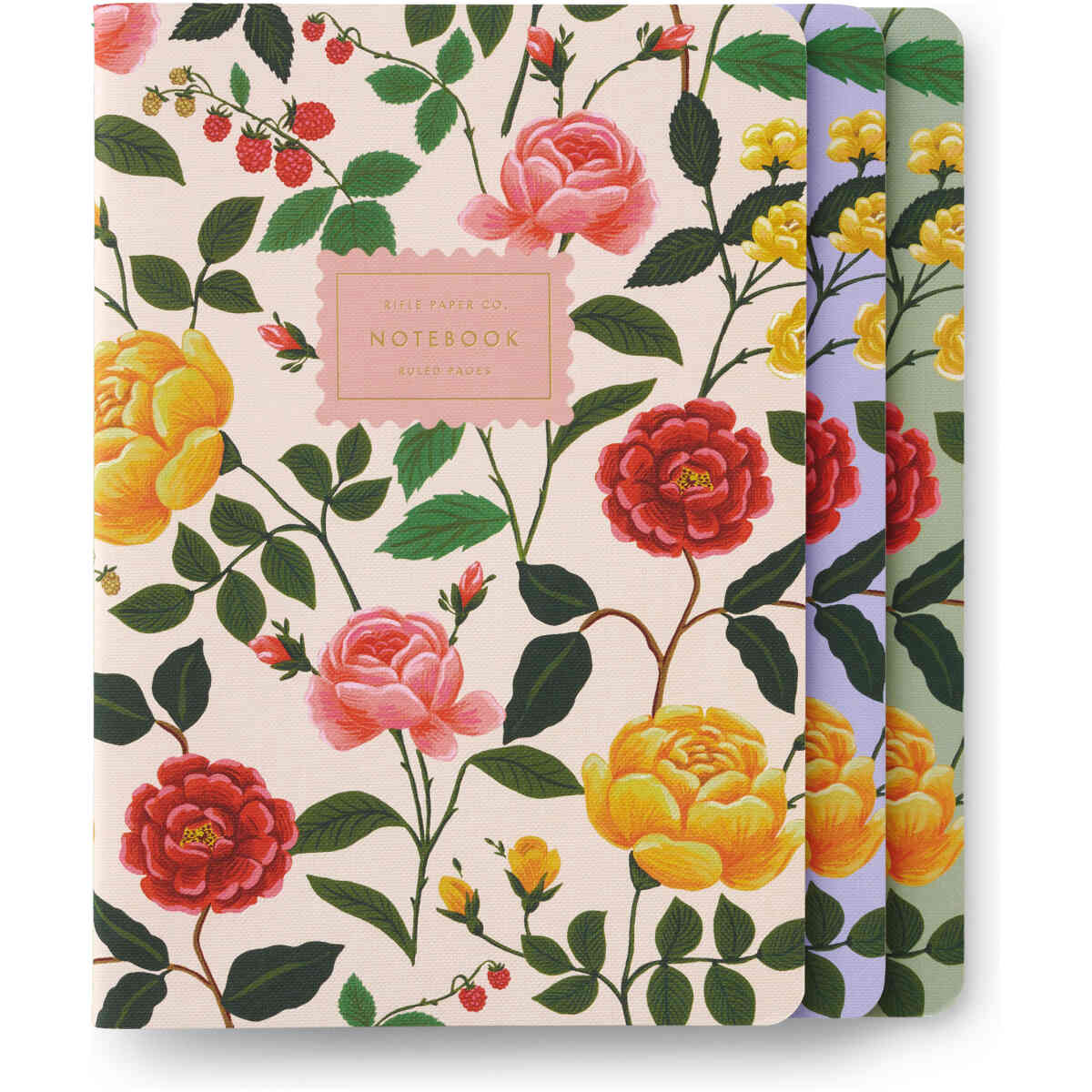 Set of 3 Roses Stitched Notebook Set